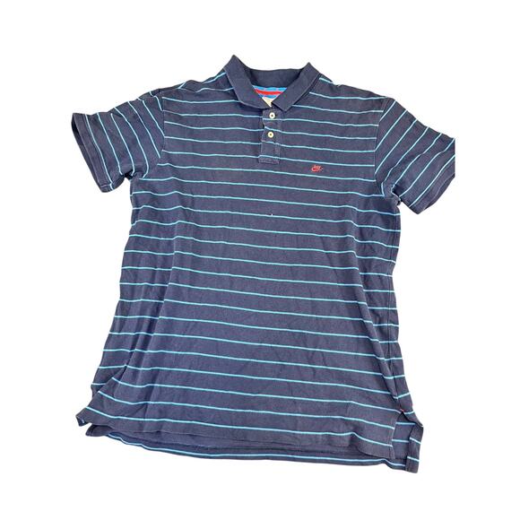 Men's Nike Dri-FIT Navy Blue Light Blue Striped Golf Polo Shirt Size 2XL EXC - Picture 1 of 10